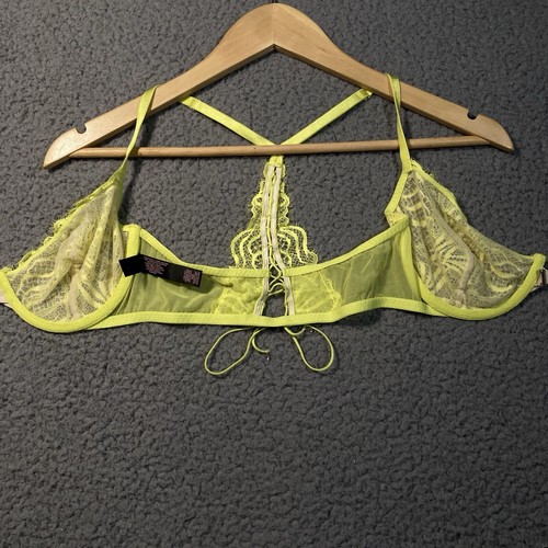 Victoria Secret Very Sexy Unlined Demi Yellow Sheer Lace Up Underwire Bra 32D  - Picture 8 of 12