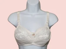 Vtg Jeunique 32D White Lace Cup Wireless Bra Full Support Style J30 Nursing