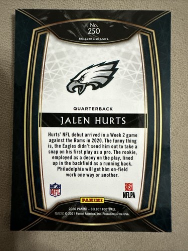 2020 Panini Select - Club Level #250 Jalen Hurts (RC) - Bild 2 von 2
