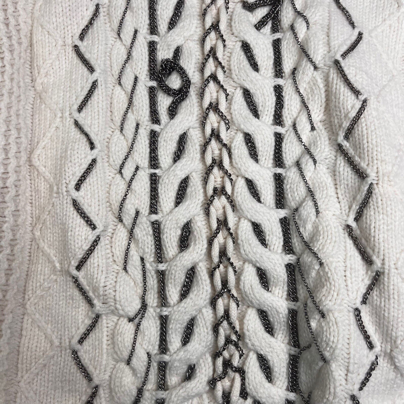Vince Camuto Sweater Womens M Chunky Cable Knit Chain Detail Pull Over A040125 image 5