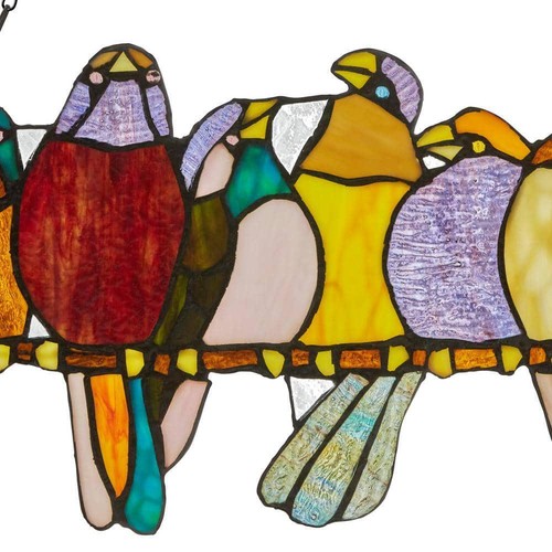 River of Goods Birds on a Wire Window Panel 24.25" x 9.5" Multi Stained Glass - Picture 3 of 12