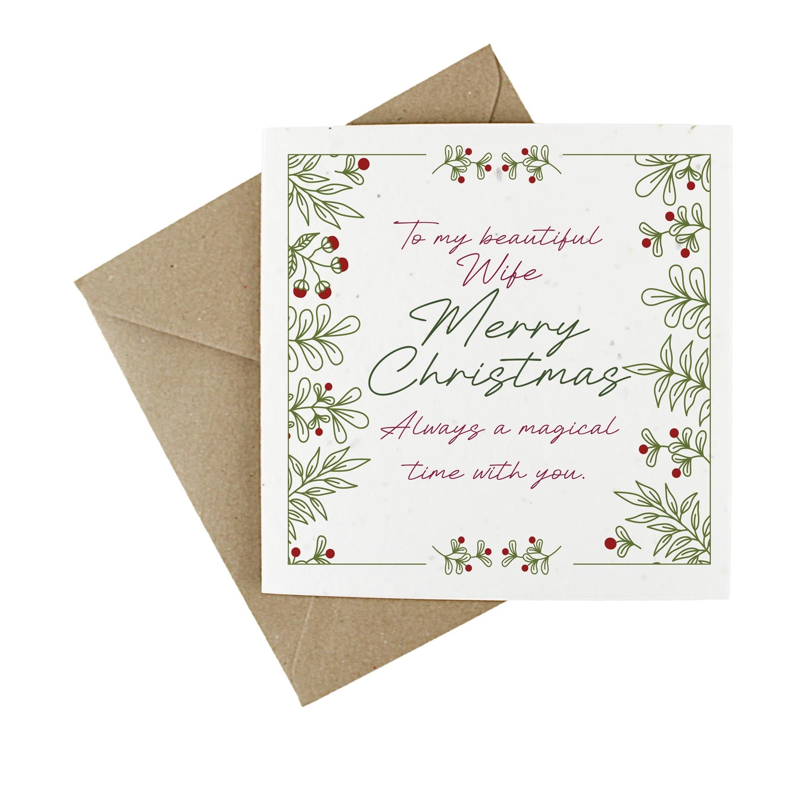 Winter Foliage Wife Xmas Card - Plantable Wildflower Seeded Christmas Card