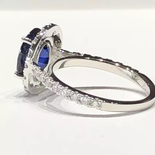 2.90 Ct Oval Cut Natural Sapphire & Diamond Wedding Ring 14K White Gold Size 5 - Picture 3 of 8