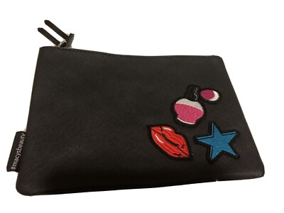 Macys Beauty Cosmetic Bag 6x9 Black Patches Lips Star Perfume Bottle