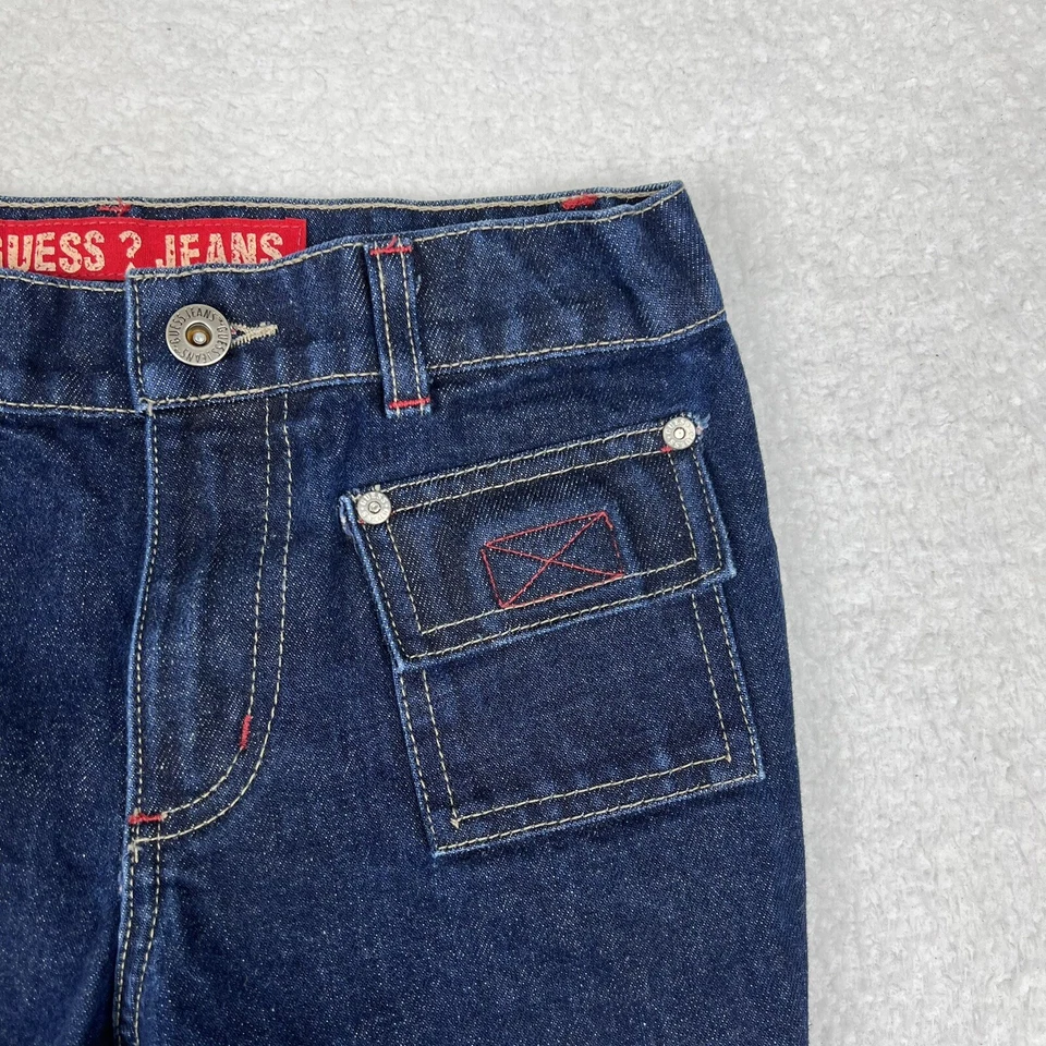 Vintage Guess Jeans Kids 10 Dark Blue Flap Pocket Straight Denim Y2K Made USA - Image 3 of 4