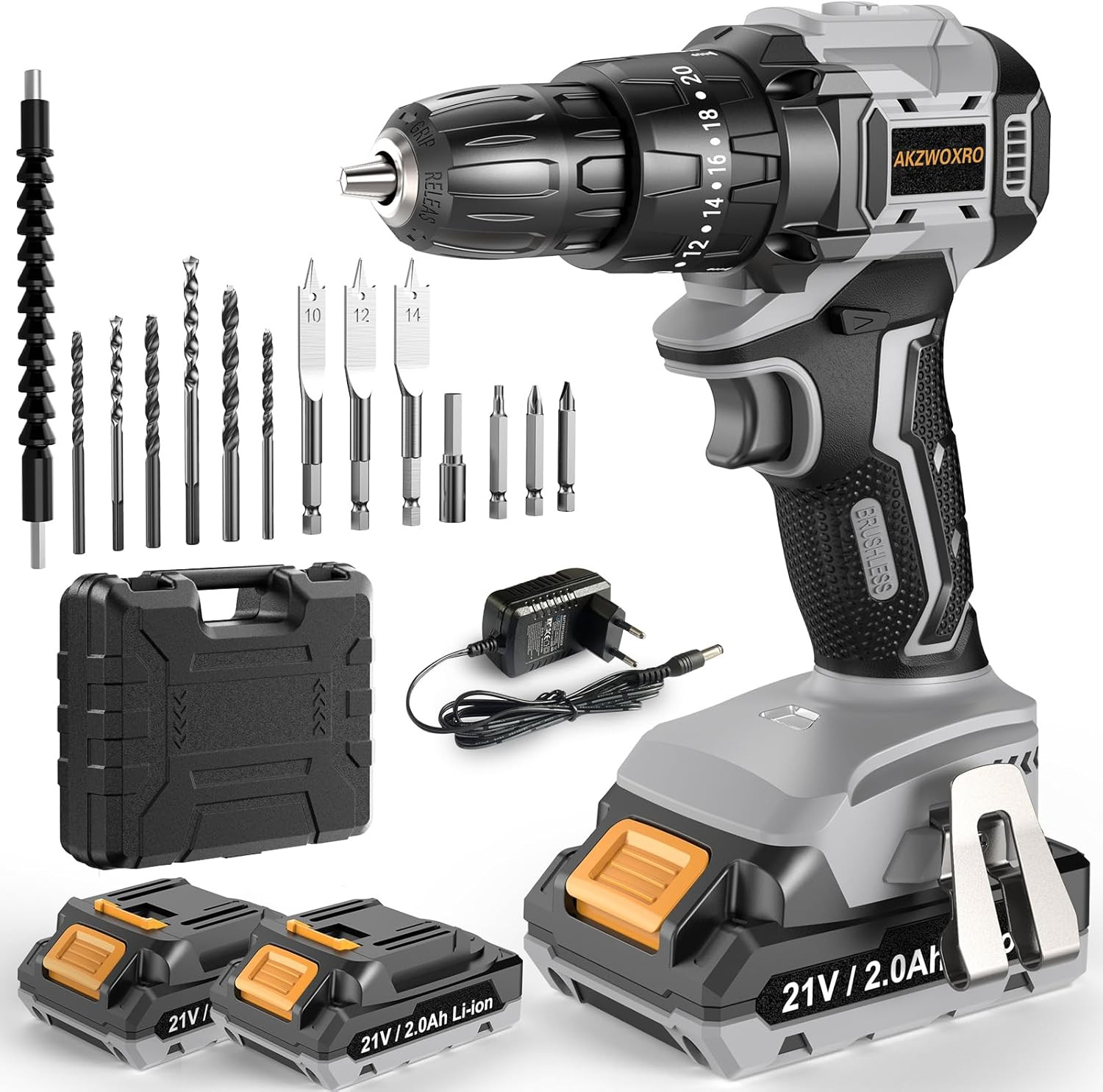 Trapano Avvitatore Batteria 21V, Brushless Avvitatore a Batteria con 2 Batterie 