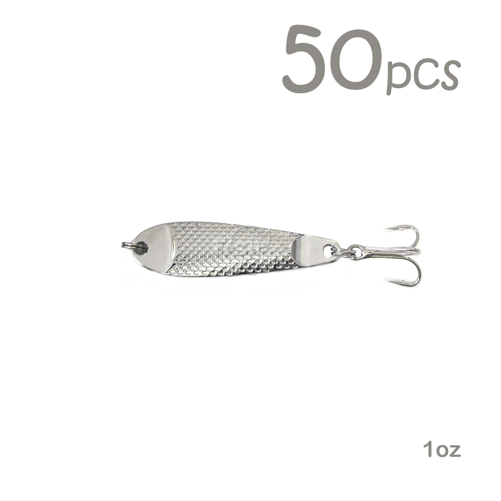 50pcs Fish WOW! 1oz Casting Jig Hammered spoon Silver Treble hook Spoons Lures - Image 2