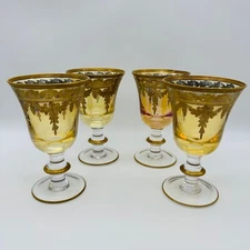 Vtg. Set of 4 Arte Italica Vetro Gold on Gold Water Wine Goblet Glass Very Rare