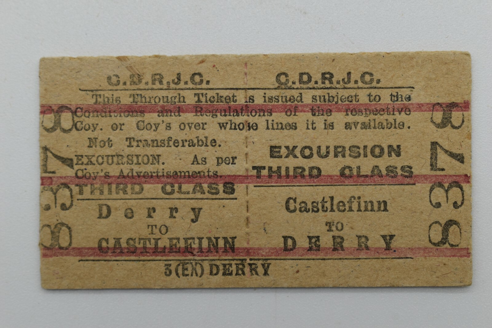 Irish CDRJC Railway Ticket 8378 Castlefinn Grelly UK