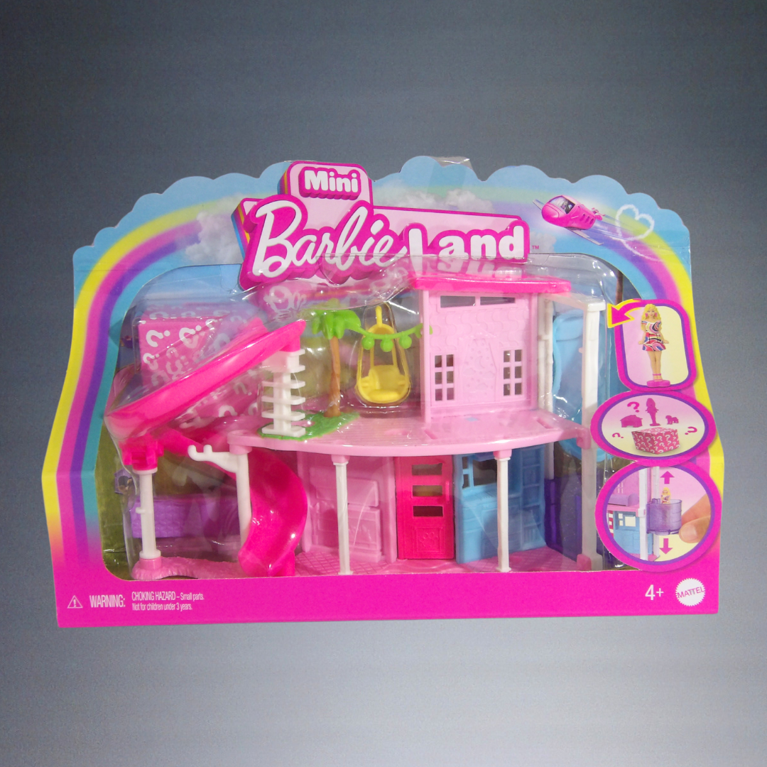 2024 3pc MATTEL MINI BARBIELAND DREAM HOUSE WITH PINK CURVED SLIDE HYF45-0910