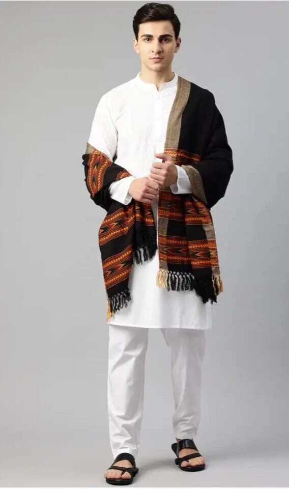 Men's Traditional Pashmina Thread Embroidery Kashmiri Woolen Shawl / Stole/Scarp
