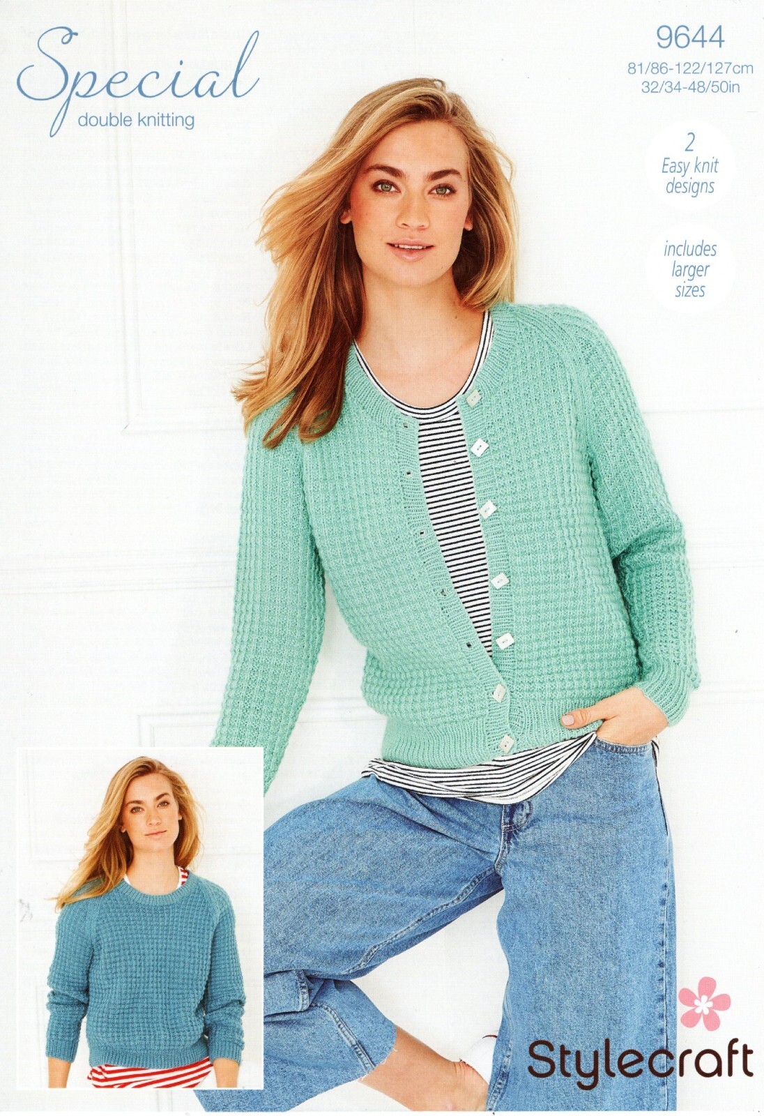 Stylecraft DK Knitting Pattern - 9644 Ladies Sweater & Cardigan (2 Designs)