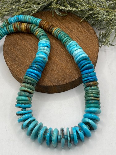 Sterling Native American, southwest, disk turquoise necklace - Picture 4 of 7