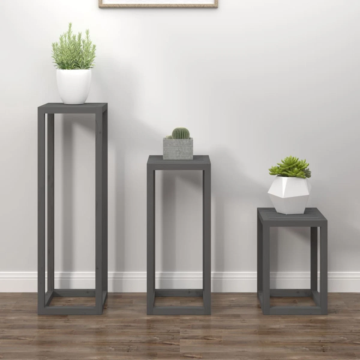 3 Piece Plant Stand Set Grey Solid Wood Pine H3J9 eBay