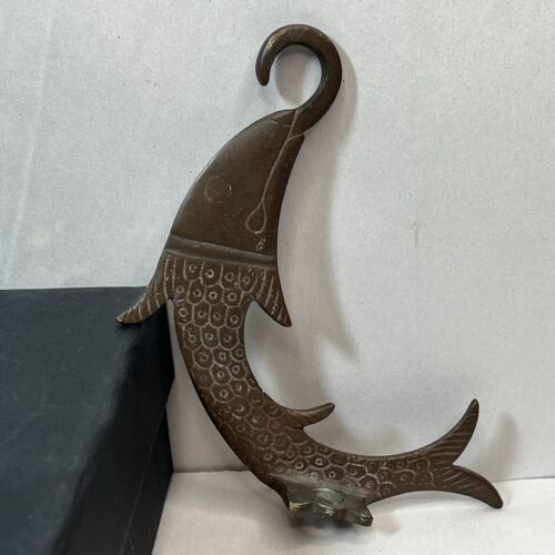 Handgeschnitzter Vintage Messing Koi Fisch Mantel oder Handtuch Haken Aufhänger schöne Patina. Indien - Bild 2 von 4