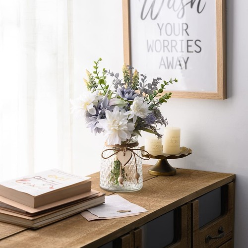 Fake Flowers Artificial Blue Flowers with Vase, Table Centerpieces for Dining - Picture 6 of 15