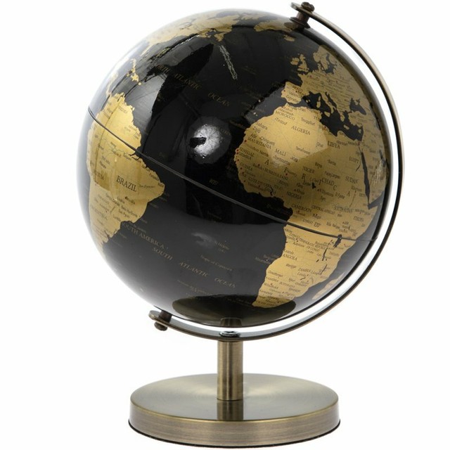 18cm Black Gold World Globe Vintage Rotating Atlas Office Desk
