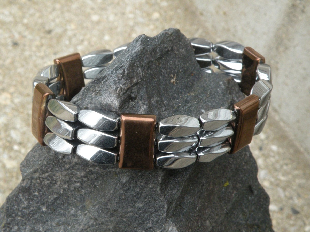Silver n Copper Mens Womans Powerful 100% Magnetic Hematite Bracelet Anklet  3row