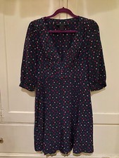 Marc by Marc Jacobs Women's Sz 6 Multicolor Leaf Print V Neck Dress 100%Silk