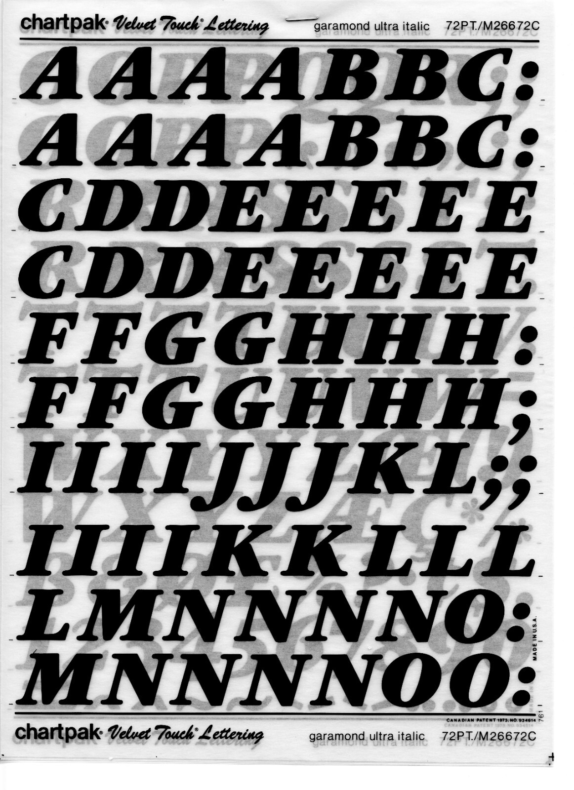 Chartpak Velvet Touch Dry Transfer Lettering Sheet Assorted Three (3