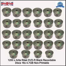 1200 x Arita Ritek DVD-R 8x Blank 4.7GB Non-Printable Recordable Logo Blank Disc