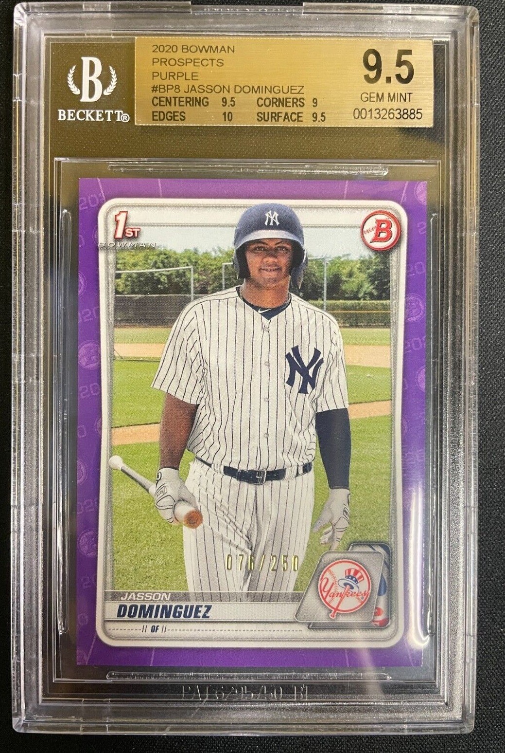 2020 Bowman Prospects Purple Rookie #BP-8 Jasson Dominguez BGS 9.5 GEM MINT /250