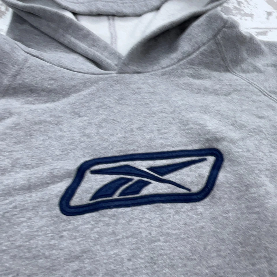 Sudadera con capucha vintage Reebok para mujer XL gris azul suéter Y2K 00s logotipo central Foto 4 de 4