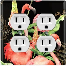 Metal Light Switch Cover Wall Plate For Room Flamingo Flower Leaves Black FGO004