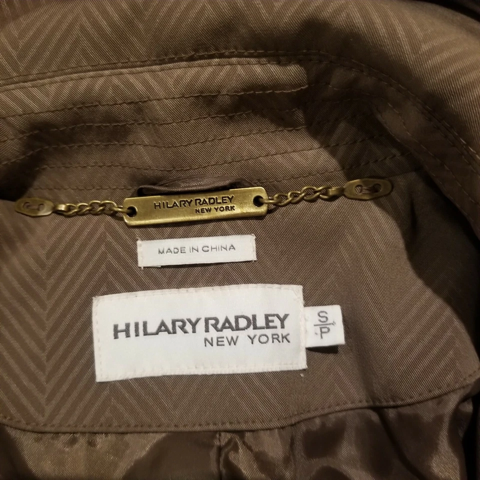 Hilary Radley 女式人字形连帽风衣小号棕色弹力腰带 — 第 3/4 张图片