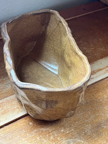 Vintage Floraline Brown Faux Stone Oblong Pottery Planter Pot - 3.5 inches high - Picture 4 of 18