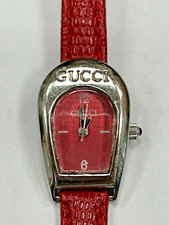 Vintage Authentic Gucci Watch Running Red Face With Red Leather Band