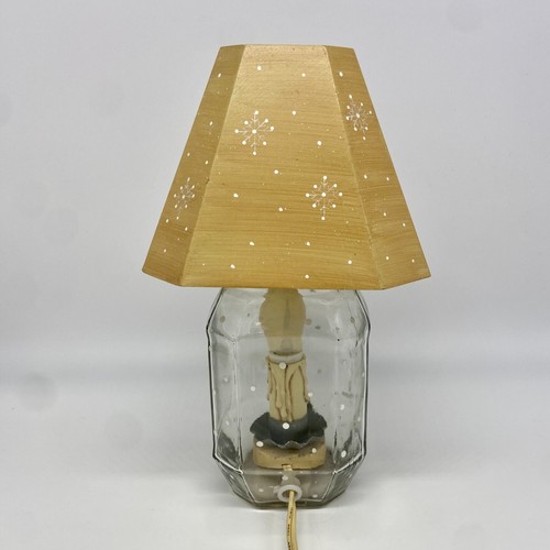 Christmas Mason Jar Table Lamp Snowman Wood Shade Flickering Night Light WORKS - Picture 4 of 9