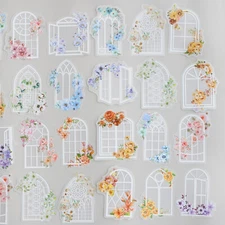 Window Frame Flower Stickers Translucent Paper 20PCS Scrapbooking Paper Crafts