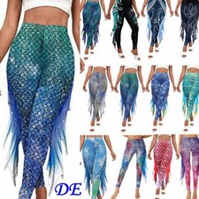 DE ranrann Damen Meerjungfrau Kostüm Leggins Glanz Mermaid Fisch Schuppen Hose 