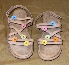 Cat  Jack Girls sz 12 Floral Sandals tan pink, yellow, green, orange WORN ONCE
