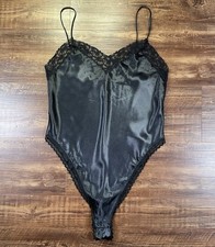 Vintage 80s 90s Gold Label Victoria Secret Black Medium Satin One Piece Teddy