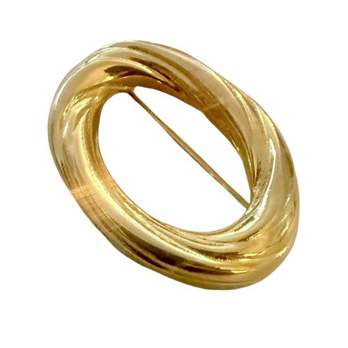 1980’s Vintage Bright Gold Oval Shaped Textured Brooch, 1.5” - Picture 2 of 4