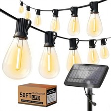 50FT Solar String Lights S14 Edison Bulbs, Warm White for Patio E12