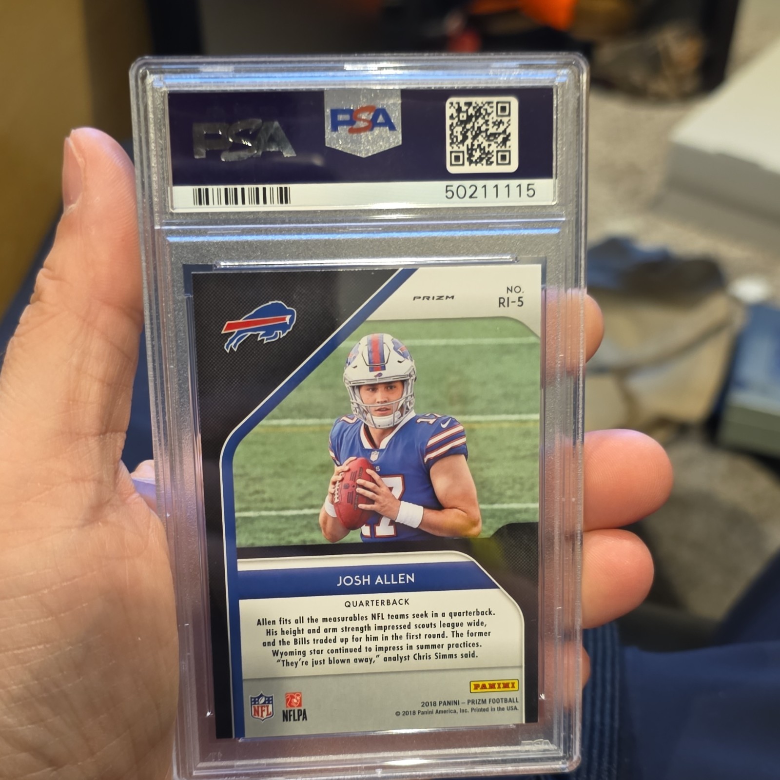 Panini 2018 Prizm Rookie Introduction Josh Allen Bills RC Insert RI-5 PSA 10 view 2