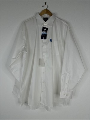 Stafford Travel Dress Shirt Mens Size 19 36-37 Big White Long Sleeve  Broadcloth | eBay