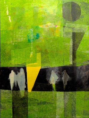 Original Art. Mixed Media Collage 9x12 on Art Paper. 'Transit Green'
