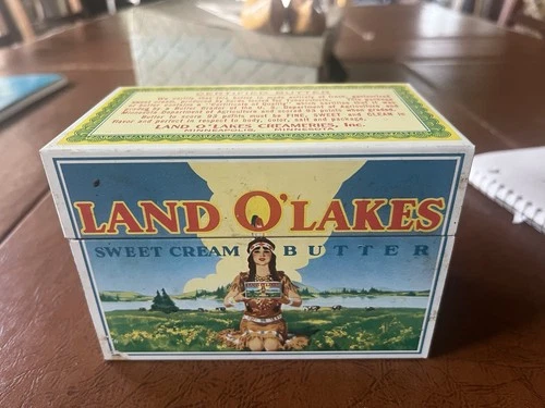 Excellent Vintage Land O’Lakes Sweet Cream Butter Logo Metal Recipe Box Tin