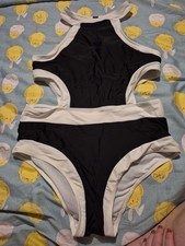Ladies Black And White Retro Look Swimcostume One Piece Size 12 Ish Great Cond