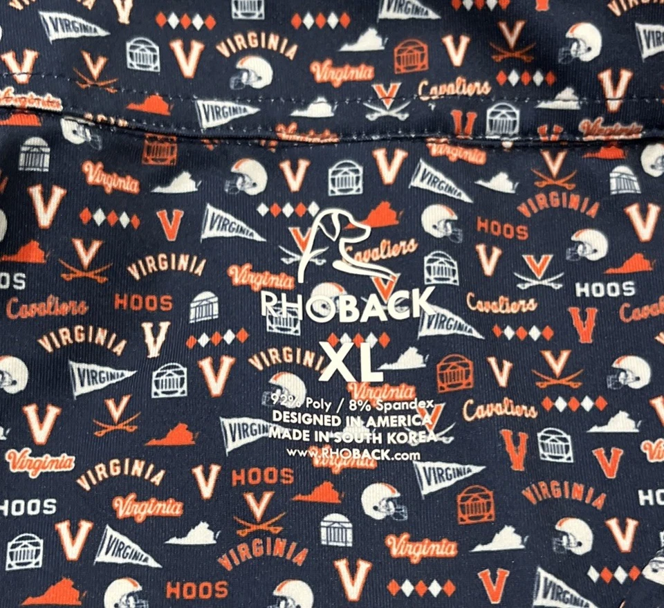 Polo de golf Rhoback Virginia Cavaliers para hombre XL azul AOP poliéster spandex  Foto 3 de 4
