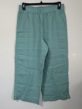 Tahari Pants Cropped 100 Linen Women  s Size Large Teal With Pockets