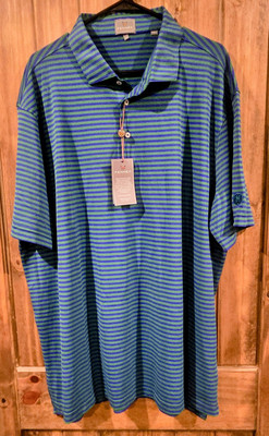 NWT Men's Fennec Short Sleeve Polo Shirt Size 2XL Green And Blue Stripe Golf