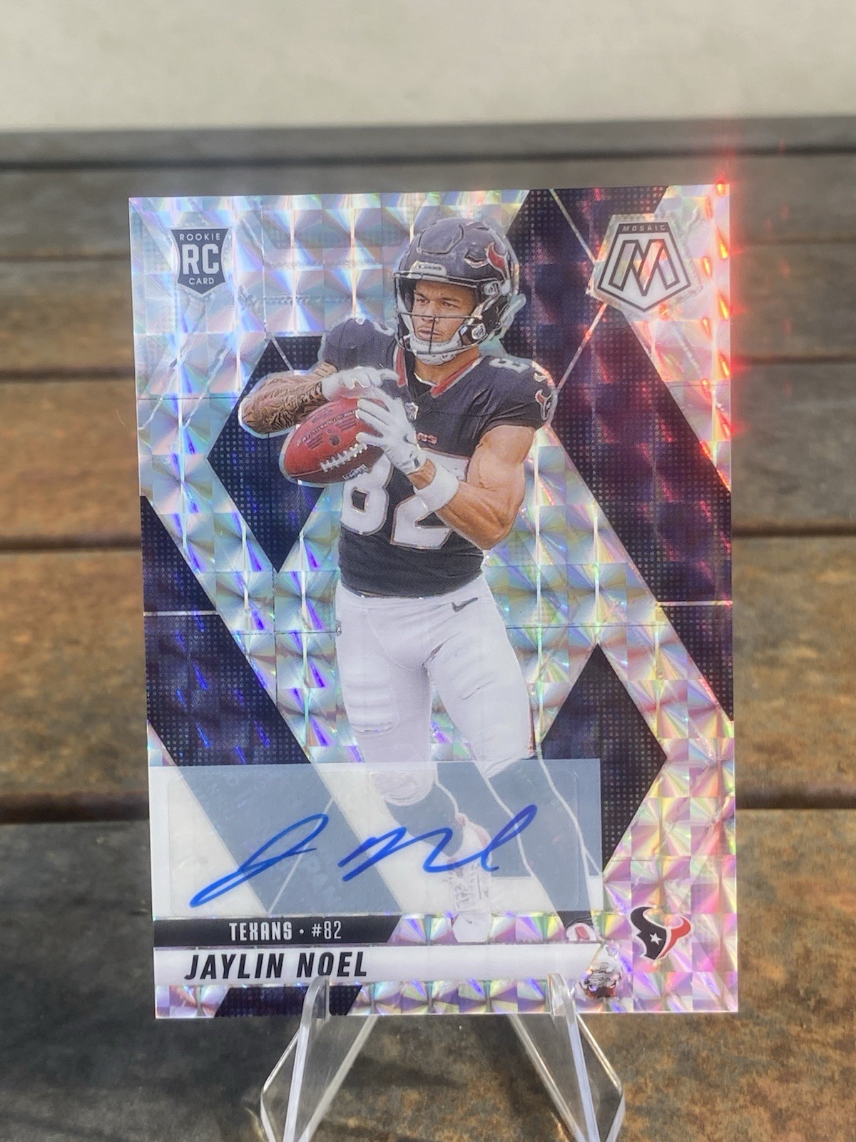 2025 Panini Mosaic Jaylin Noel #373 Silver Mosaic Auto RC Texans