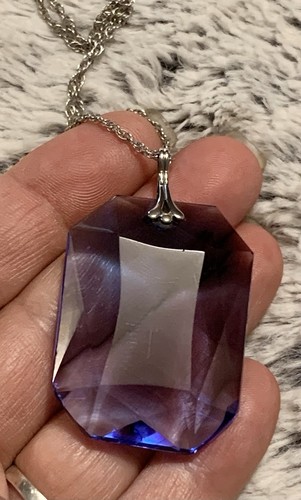 Vintage Stunning Faceted Blue Glass Pendant/Sterling Silver Chain Necklace - Picture 16 of 16