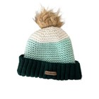 Columbia Knit Winter Hat, Green Blue White Stripe with Pom Pom, One Size — photo 1