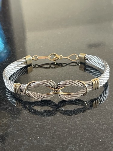 18K/14k Yellow Gold and Stainless Steel Cable Bracelet 8in - Picture 6 of 8